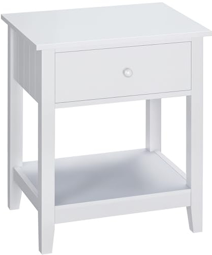 HOMCOM End Table, 2-Tier Side Table with Drawer and Storage Shelf, Modern Side Table for Living Room, White