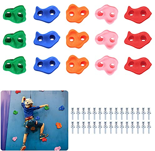 jiuzcare 15 Pezzi Arrampicata Set per Bambini Parete Rock Climbing Holds Set Porta Arrampicata per Bambini da Giardino Forte capacità di Carico for Amusement Equipment Prese Arrampicata Bambini Rock