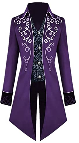 Crubelon Veste steampunk vintage pour homme, manteau gothique, victorien, costume d'Halloween (violet, taille XXL)