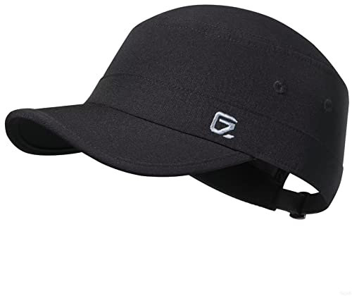 GADIEMKENSD Stretch Army Cap Sport Military Style Sun Hat for Men Women Tripper Cap Summer Cooling Travel Hiking Tactical Cadet Hat Dad Hats Breathable Flat Top Short Bill Corps Hat Black