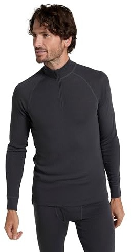 Mountain Warehouse Haut Thermique en Mérinos à Manches Longues Hommes - Respirant, Demi-Zip, Chaud et Confortable - pour Le Camping par Temps Froid, Hiver Gris foncé L