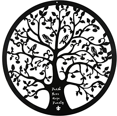 bowarepro Metall Baum des Lebens Wanddeko, Lebensbaum 28x28cm, Wandbehang Stammbaum mit Vögeln, für Balkon Terrasse Innen Außen (Mit Schrauben und Expansionsrohre, einfache Installation)