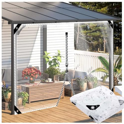 ZHJSHOU Bâche Transparente Imperméable avec Œillets,0.35mm Bache de Protection pour Jardin Extérieur Terrasse,Bâche pour Serre Rideau Pergola avec 1 Fermeture éclair(H:2mxL:2m) | Housse de pluie en PVC, avec fermeture éclair, pour terrasse, tonnelle, jardin, extérieur
