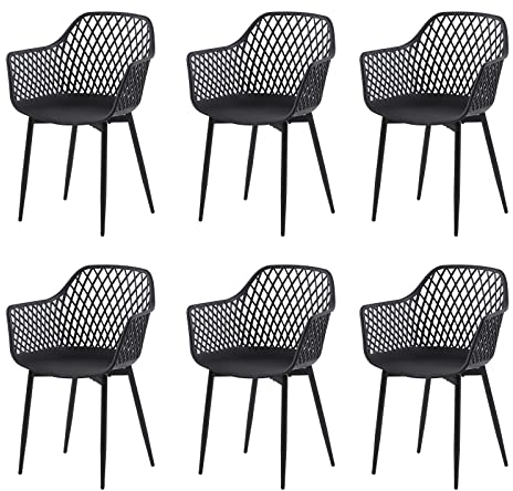 buybyroom Esszimmerstuhl im 6er Set,Essstühle Stuhl mit Armlehne Kunststoffstuhl Stuhl Esszimmer (Schwarz)