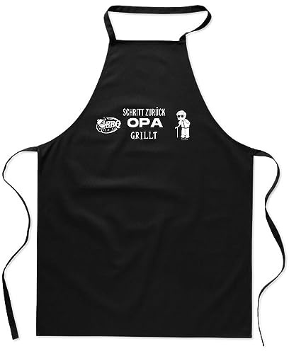 FremiBag Grillschürze für Opa - Baumwollschürze - Schwarz/Unisize - Geschenk für Opa