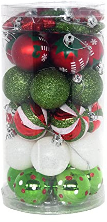 Weihnachtskugeln 35tlg. 5cm Plastik Christbaumkugeln Set Weihnachtsbaumschmuck Dekoration Christbaumschmuck für Party, Haus Dekoration Elfen Thema Rot Grün Weiß (Grün/Rot)