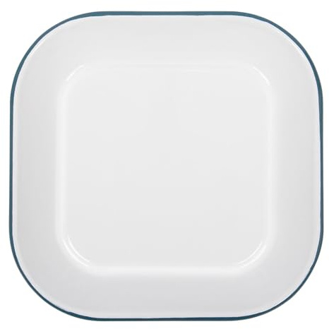 Argon Tableware Enamel Square Baking Tray - 24.5 x 24.5cm - Green Rim - Lightweight Metal Square Enamel Oven Tray Kitchen Bakeware Flat Cooking Pan for Roasting, Baking