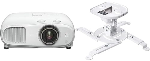 Epson EH-TW7100 4K Pro-UHD 3LCD-Beamer 3.000 Lumen Weiß- und Farbhelligkeit & Amazon Basics - Neigbare Projektor-Halterung für die Decke/Wand, Traglast: 15 kg, Weiß
