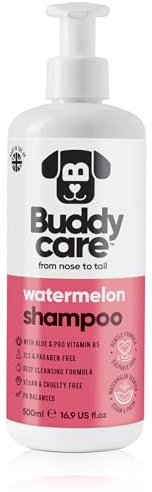 Wassermelonen-Hundeshampoo von Buddycare - Tiefenreinigungsshampoo für Hunde - Fruchtiger Duft - Mit Aloe Vera und Pro-Vitamin B5 (500ml)