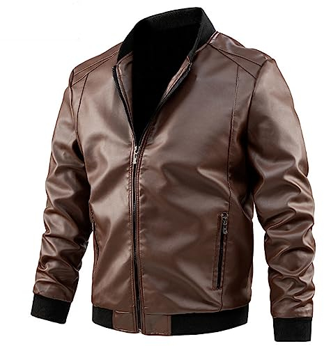 Giacca in pelle da uomo autunno e inverno casual tinta unita cappotto caldo giacca collo alto manica lunga tasca cappotto uomo business (marrone, XXXXXXXXL), Marrone, XXXXXXXX-Large