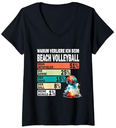 Damen Retro Beach Volleyball Motiv Ausrede Verlierer Training T-Shirt mit V-Ausschnitt