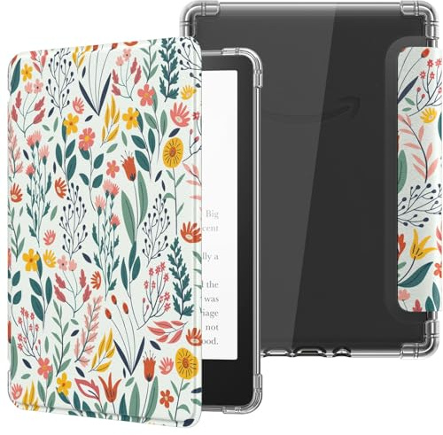 MoKo Hülle für 6 Kindle Basic 11. Generation (2024/2022), Blume | Ultraklar Weich Flexibel Transparent TPU Rückseite Leicht Schutzhülle mit Auto Schlaf/Aufwach für Kindle 2024