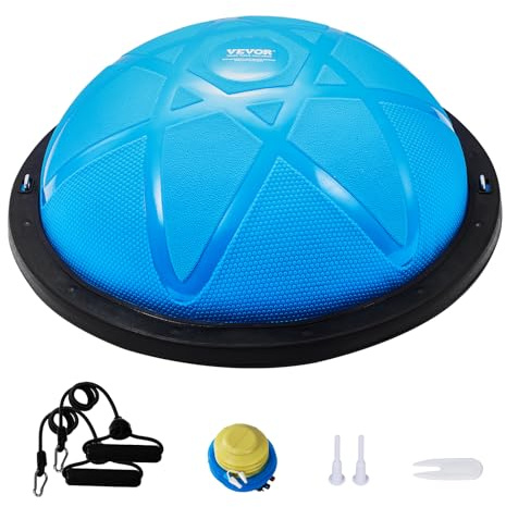 VEVOR 23-inch Half Exercise Ball Trainer, 660 lbs Capacity Balance Ball, Includes Resistance Bands and Pump, Ideal for Full Body Workouts, Yoga, and Strength Training at Home Gym, Blue2