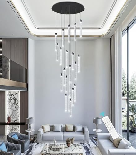 CNMKLM Pendelleuchten LED Dimmbare Modern Kristall Hängelampe Hohe Decke Foyer-Eingang Hängeleuchte Höheverstellba Kronleuchter Für Villa Esszimmer Korridor Treppe Lüster(Schwarz,20-lights)