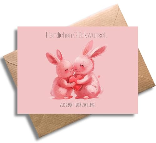 WBdesignz Zwillinge Geburt Glückwunsch Karte mit Umschlag - “Herzichen Glückwunsch zur Geburt euer Zwillinge” süße Geschenkkarte Schwangerschaft Geburt Zwillingsmädchen Baby Babyparty Mutter (DIN A6)