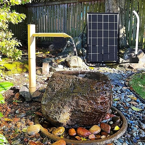 Kit de fontaine à eau solaire en bambou – Fonction jardin japonais avec pompe, panneau solaire 6 W, filtre à eau, tube de 2 m – Parfait pour terrasse, utilisation en intérieur/extérieur – Pompe