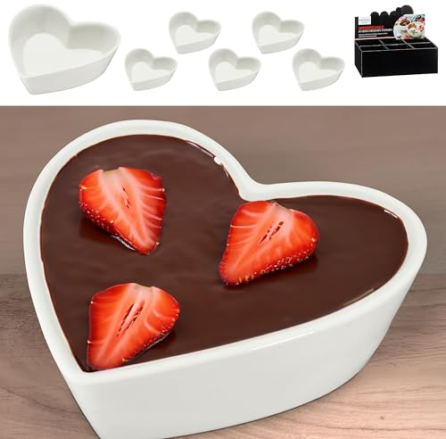 Cepewa Servierschale Herz 6er Set | weiß 10,5x3,6x10,3cm New Bone China | Auflaufform Tischgeschirr Snackschale (1 x 6er Set Servierschale Herzform)