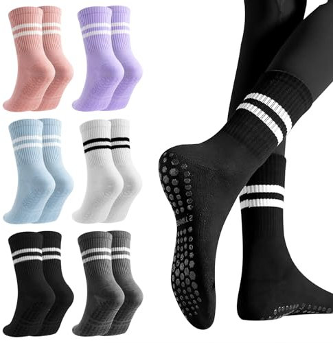 Fantasyon 6 Paare Rutschfeste Socken für Pilates, Yoga, Ballet, Aerobic - Anti-Rutsch Grip Stoppersocken für Damen und Mädchen (35-43)