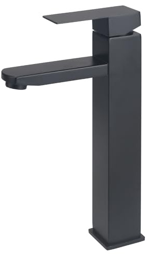 VirtuGro Grifo Lavabo de Acero Inoxidable con Válvula de Cerámica, Cromo Negro, Monomando, Alto, Bidet, Baño, Grifos para Lavabos de Baño, Moderno