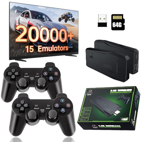 Console Retrò 4K HDMI Portatile Collegabile a TV |+ 20040 Giochi Preinstallati|Stick da Gioco USB HD 64GB|Mini GameStick|Arcade|2 telecomandi wireless 2.4 GHz|Console configurata e facile da usare