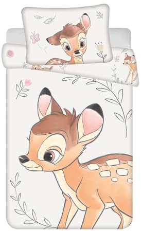 Jerry Fabrics Parure de lit Bambi pour lit de bébé, housse de couette 2 pièces 100 x 135 cm + taie d'oreiller 40 x 60 cm, 100 % coton