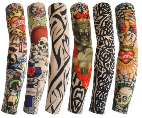 Tattoo Ärmel, 6 PCS Tattoo Ärmel Tattoo Armstrumpf, Fake Tattoos, Arm Sleeve, Tattoo Ärmel Set Gefälschte Sonnencreme Armlinge, Outdoor UV Schutz, Unisex Tattoo Ärmelfür Karneval Fasching Party, 38CM