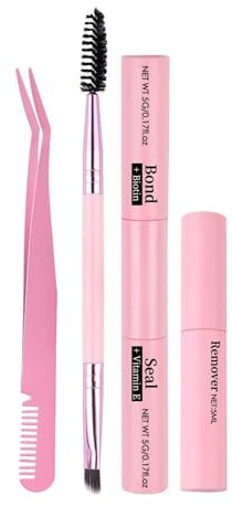 Lash Bond And Seal Kit 4pcs - Cluster Lashes Glue Bond And Seal - Eyelash Remover, Tweezers And Portable Eyelash Brush - Waterproof Strong Hold Individual Eyelash Glue For Sensitive Eyes