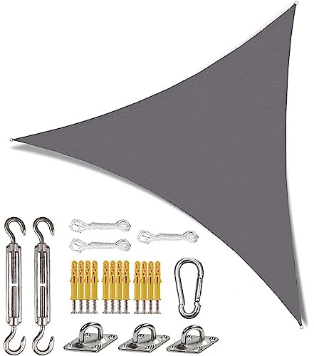 Vela ombreggiante triangolare 10x10x10 piedi, tenda da sole impermeabile per esterni, include kit di installazione, tenda parasole resistente all'acqua per patio, giardino, cortile, facile da installa