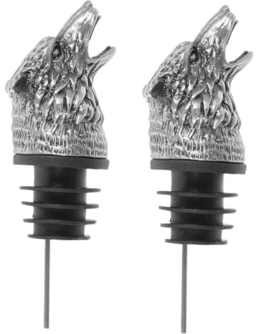 MUCKLILY 2pièces Bec Verseur Bouteille Zinc Tête De Loup Bouchon Multifonction pour Vin Whisky Huile Aérateur Et Bouchon Décoratif Argenté pour Cuisine