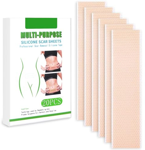 Cerotti Silicone Cicatrici (4CM x 3M) - 20 Pezzi Rotolo di Nastro in Cicatrici, Riutilizzabile Cerotti Silicone Scar per Sezione Cesareana, Bruciature, Smagliature, Acne e Altroaltro