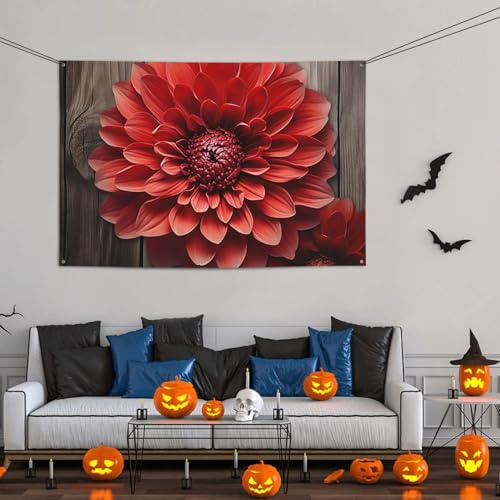 Großes Banner mit roter Dahlie, Party-Dekoration, 119 x 180 cm, personalisierbar, Wandbehang, Banner, Geburtstag, Hofflagge, Party, Fotografie, Hintergrund für Hochzeit, Geburtstag, Dekoration