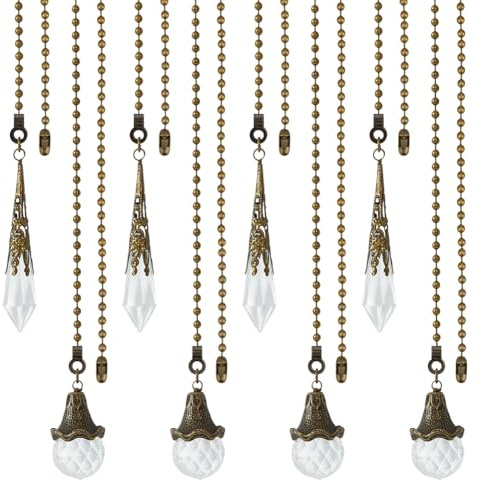 BENECREAT 8 poignée de Ventilateur de Plafond en Verre Cristal Rallonge de Ventilateur de Plafond Sphérique et Conique avec Chaîne à Billes en Fer pour Ventilateurs Bronze Antique