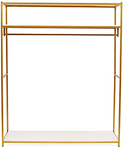 DunleyMin Klamotten Ständer Eisen Kleiderstange Garderobe Kleideraufbewahrung mit Regalen Hochzeitskleid Kleiderständer für Mäntel, Röcke, Hemden, Pullover, Gold