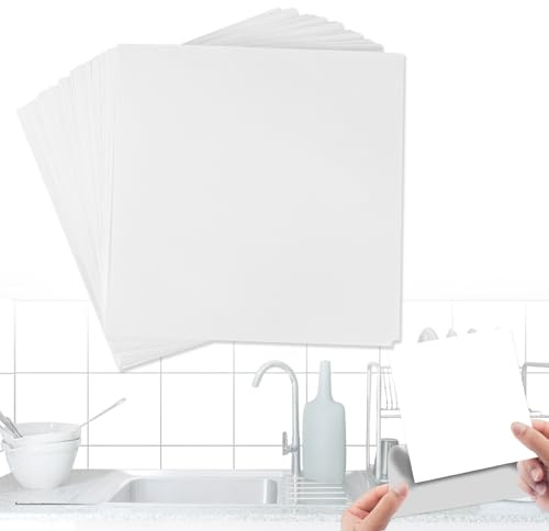 Azulejos Adhesivos Cocina 15 x 15 cm, Baldosas Adhesivas Pared 48 Unidades, Azulejos Adhesivos Baño Blanco, Vinilos para Baño, Trasera de Cocina, Resistente Vinilos