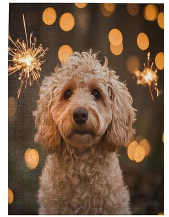 1000 Piece Cute Dog with Sparklers Jigsaw Puzzle for Adults Joyful Celebration Theme Challenging Relaxing Fun Brain Exercise Stress Relief Gift Home Art