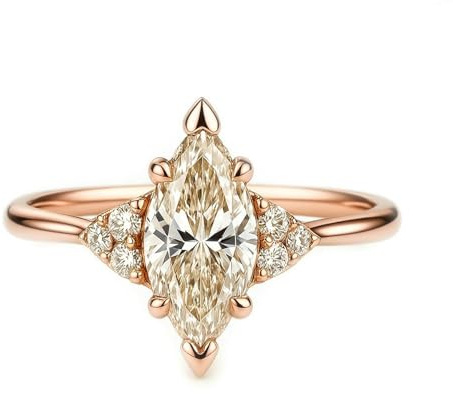 Ayoiow Marquise Eheringe Rosegold 585 für Damen mit Moissanit, Vorsteckring Echtgold für Sie, 14 Karat Roségold Größe 65 (20.7)