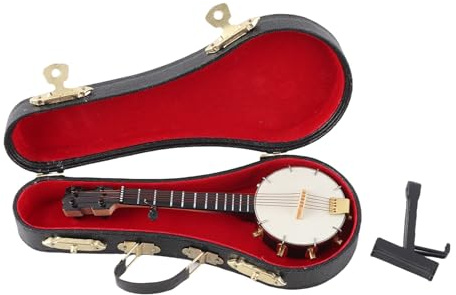 ANKROYU Modèle de Banjo Miniature, Instrument de Musique en Bois fabriqué à la Main avec Support et boîte de Rangement pour décoration de Maison de poupée, Amateurs de Musique, cad