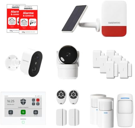 Allarme Casa connesso senza abbonamento – Daewoo Security Smart Protect Remote Max con telecamere HD, Sirena solare e 8 contattori di porta, compatibile con Alexa e Google Home