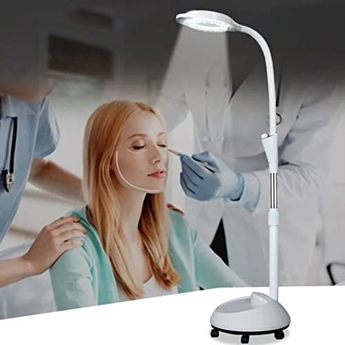 UYCVT Adjustable Magnifying Glass Floor Lamp with 5-Wheels Rolling Base for Facials, Lash Estheticians, Dimmable Led Work Light Eye Care Light for Tattoo Makeup Nail Art Sewing