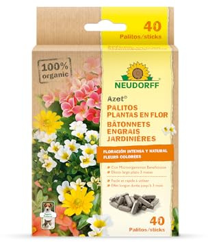 Neudorff Azet Bâtonnets Engrais Jardinières – Pour une floraison abondante et naturelle, avec mycorhizes, effet longue durée jusqu’à 3 mois, 40 bâtonnets