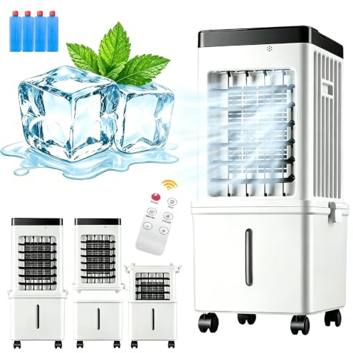 RRrawgff Rafraichisseur d'air Silencieux, Refroidisseur d'air Intelligent À Évaporation, Climatiseur Mobile sans Évacuation 12L, Refroidisseur d'air Portable avec Télécommande, 3 Vitesses, 3 Modes