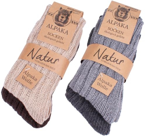 BRUBAKER 4 Pares de Calcetines Alpaca - Set de Calcetines de Invierno Para Hombre y Mujer