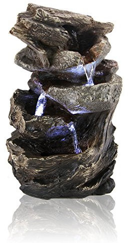 Primrose 28cm Hayal Grey 3 Tier Cascade Tabletop Water Feature Indoor Table Fountain with LED Lights