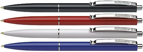 Schneider K 15 Druckkugelschreiber (dokumentenechte Mine - Strichstärke M, Schreibfarbe: blau) 4er Blisterkarte sortiert