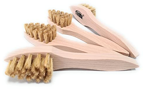 4er Pack Holz Cremebürste unlackiert Schuhbürste zum Auftragen von Schuhcreme (Helle Borsten)