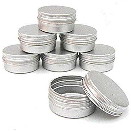 CTKcom 2-Ounce Metal Tins Screw Top Flat Aluminum Silver Slide Round Tin Containers For Lip Balm,Crafts,Cosmetic,Candles,Travel Storage Kit (Pack of 10)