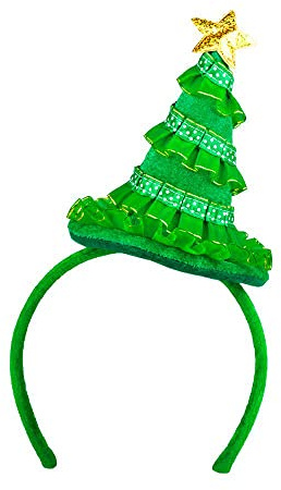 Boland 13429 - Haarreif Weihnachtsbaum mit goldenem Stern, leicht seitlich aufsitzender Miniaturbaum aus Filz, Stoff und Tüll, Weihnachten, Cutie Pine, Karneval, Mottoparty, Party Deko
