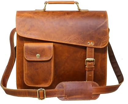 Jaald 33 Cm Echt Leder Laptoptasche Umhängetasche Schultertasche Kuriertasche Fahrradtasche Schultasche Wasserdicht Vintage Herren Damen Geschenk Leather Messenger Bag