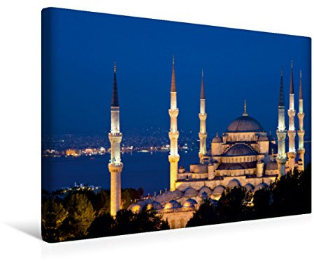 Premium Textil-Leinwand 45 x 30 cm Quer-Format Sultan-Ahmed-Moschee zur blauen Stunde | Wandbild, HD-Bild auf Keilrahmen, Fertigbild auf hochwertigem Vlies, Leinwanddruck von Juergen Schonnop
