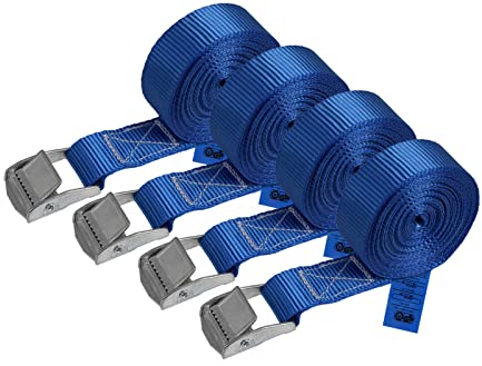 BB Sport Cinghia di fissaggio Cinghie di tensione, 2,5m 4m 6m - diverse quantità, sicura del carico resistenza fino a 250 kg DIN EN 12195-2, 4 pezzi 2.5 cm x 4 m, in Metallo, per Rimorchio, blu